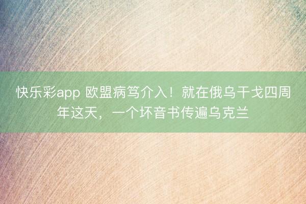 快乐彩app 欧盟病笃介入！就在俄乌干戈四周年这天，一个坏音书传遍乌克兰